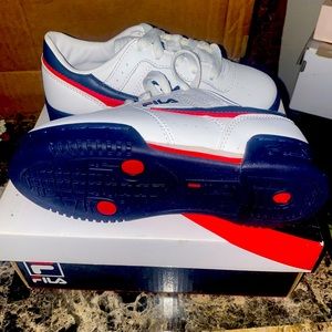 Red white and blue Fila kids sneakers comfortable and clean style